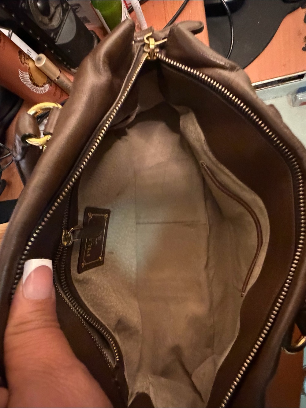 Authentic Prada Dark Brown Leather Satchel with Gold Hardware - Picture 11 of 14